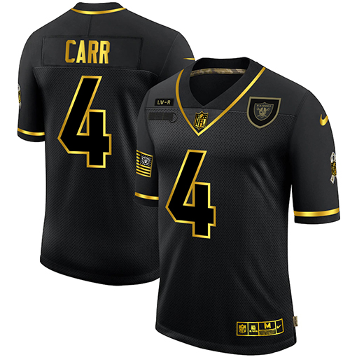 Men's Las Vegas Raiders #4 Derek Carr Black/Gold Salute To Service Limited Stitched Jersey