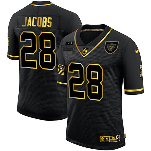 Men's Las Vegas Raiders #28 Josh Jacobs Black/Gold Salute To Service Limited Stitched Jersey