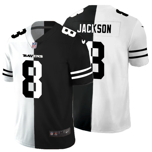 Men's Baltimore Ravens Black & White Split #8 Lamar Jackson Vapo