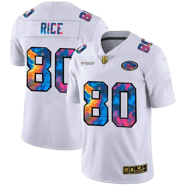Men's San Francisco 49ers #80 Jerry Rice White 2020 Crucial Catch Limited Stitched NFL Jersey