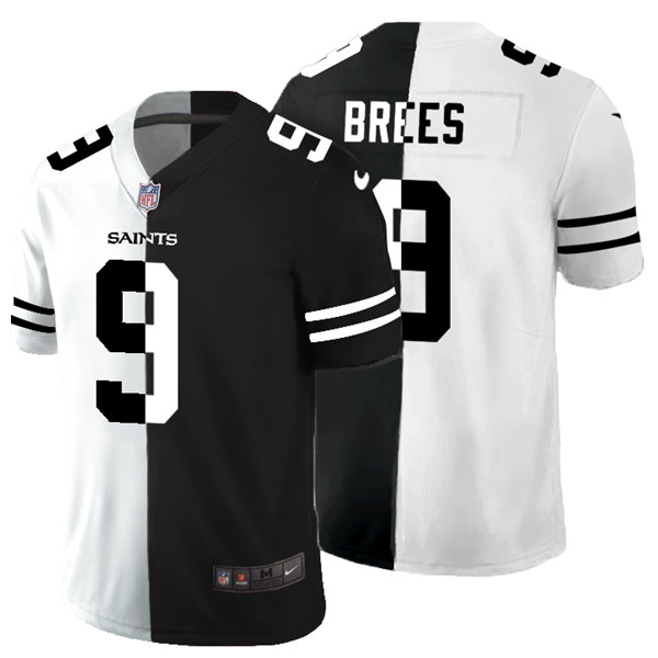 Men's New Orleans Saints Black & White Split #9 Drew Brees Limited Stitched Jersey