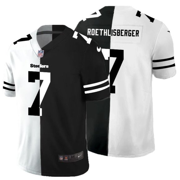 Men's Pittsburgh Steelers Black & White Split #7 Ben Roethlisberger Limited Stitched Jersey