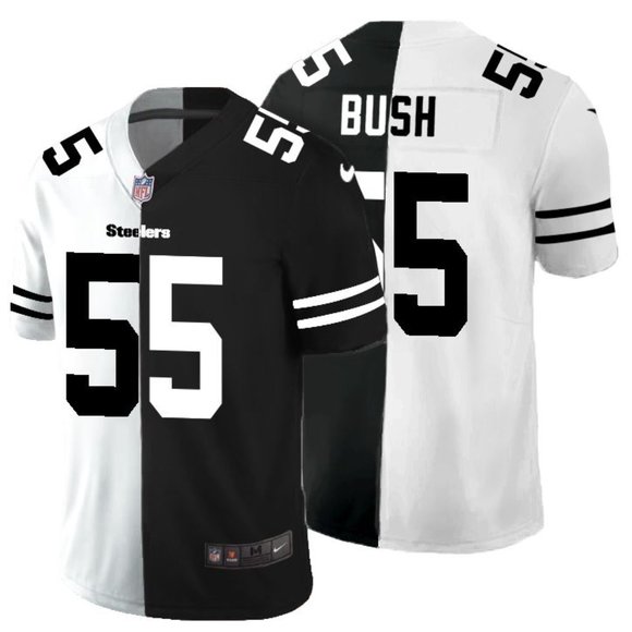 Men's Pittsburgh Steelers Black & White Split #55 Devin Bush Limited Stitched Jersey