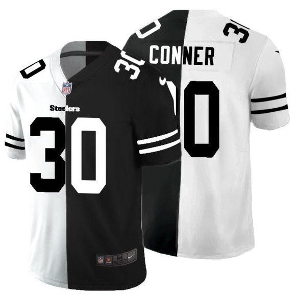 Men's Pittsburgh Steelers Black & White Split #30 James Conner Limited Stitched Jersey