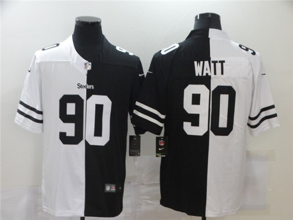 Men's Pittsburgh Steelers Black & White Split #90 T. J. Watt Limited Stitched Jersey