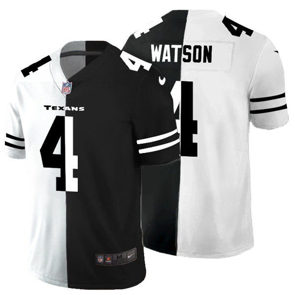 Men's Houston Texans Black & White Split #4 Deshaun Watson Limited Stitched Jersey