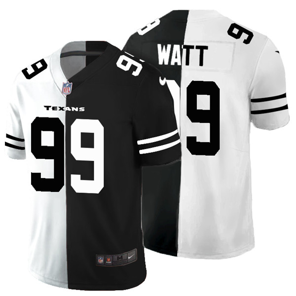 Men's Houston Texans Black & White Split #99 J.J. Watt Limited Stitched Jersey