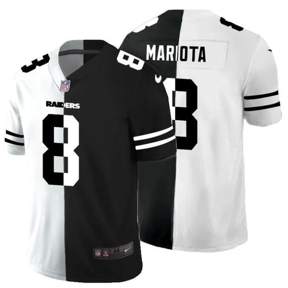 Men's Tennessee Titans Black & White Split #8 Marcus Mariota Limited Stitched Jersey