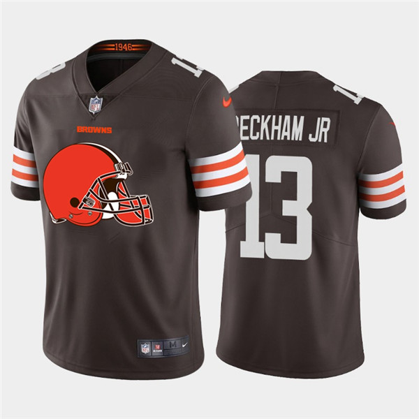 Men's Cleveland Browns #13 Odell Beckham Jr. Brown 2020 Team Big Logo Limited Stitched Jersey