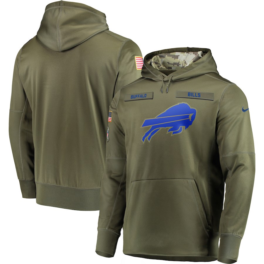 Men's Olive Buffalo Bills 2018 Salute to Service Sideline Therma Performance Pullover Stitched Hoodie