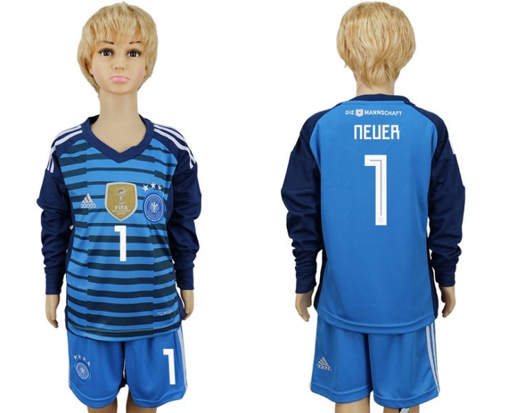 Soccer Germany 1 NEUER Goalkeeper 2018 FIFA World Cup Long Sleeve Youth Jersey