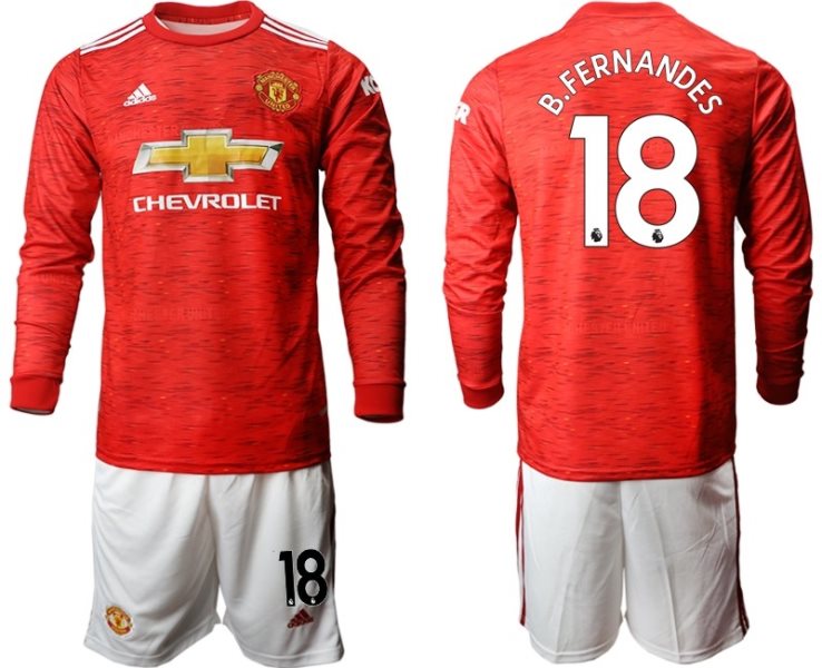 2020-21 Manchester United 18 B.Fernandes Home Long Sleeve Soccer Men Jersey