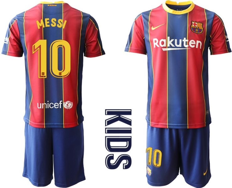 2020-21 Barcelona 10 Messi Home Soccer Kids Jersey