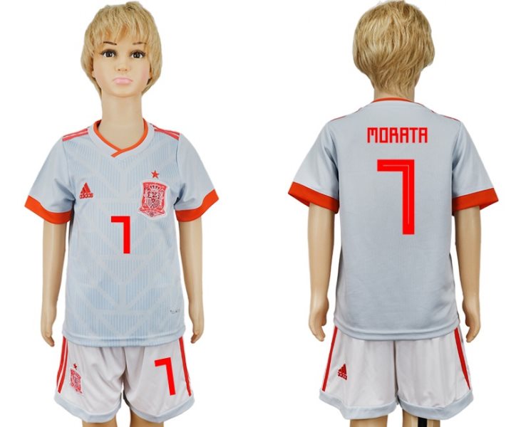 Spain 7 MORATA Away 2018 FIFA World Cup Soccer Youth Jersey