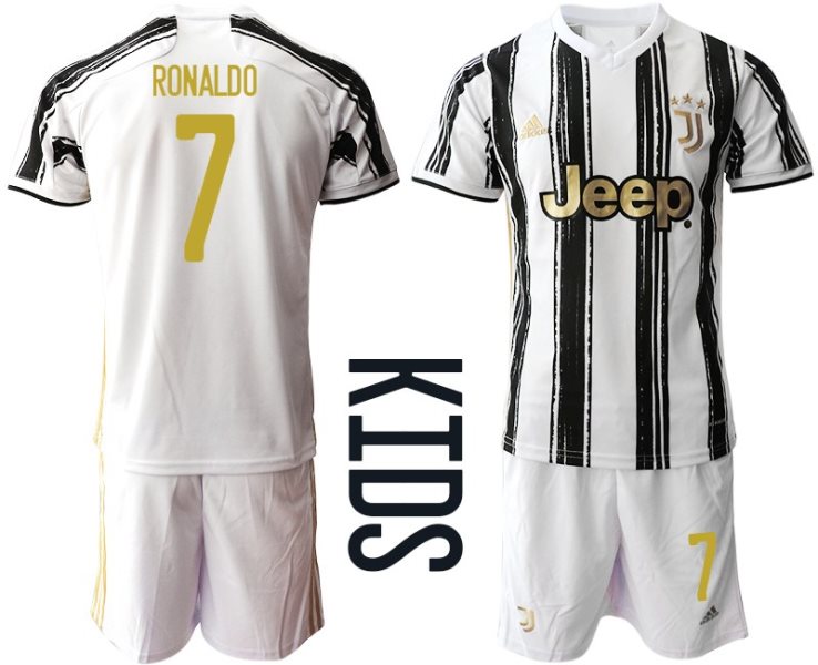 2020-21 Juventus 7 Cristiano Ronaldo Home Soccer Kids Jersey