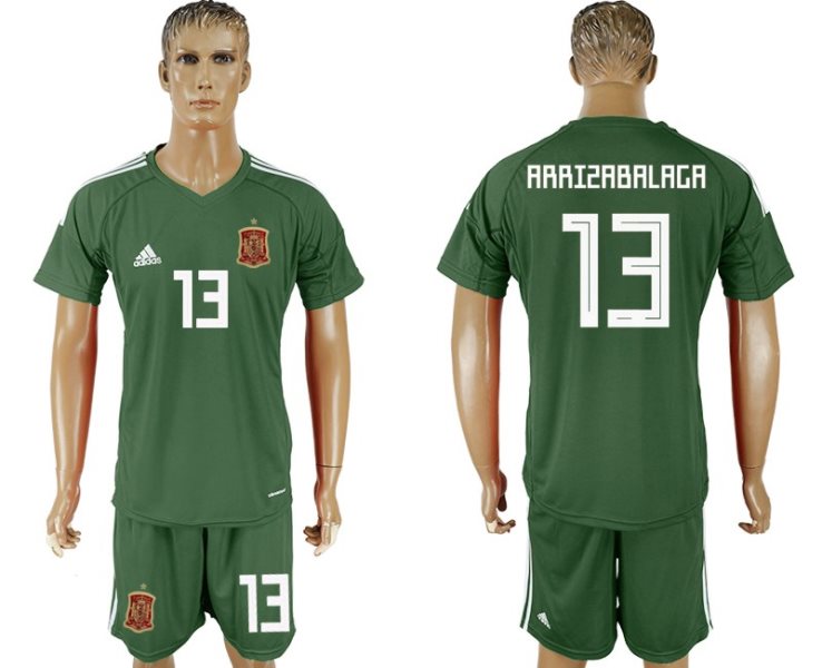 Soccer Spain 13 ARRIZABALAGA Military Green Goalkeeper 2018 FIFA World Cup Men Jersey