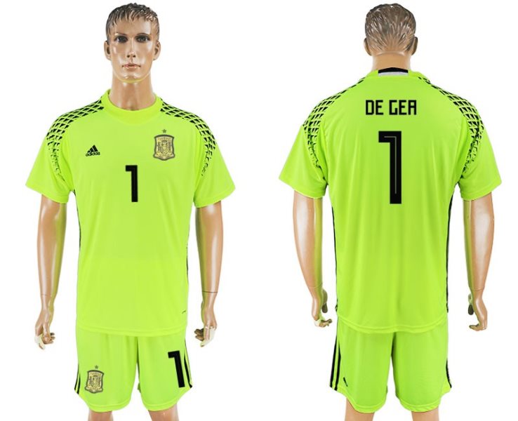 Soccer Spain 1 DE GEA Fluorescent Green Goalkeeper 2018 FIFA World Cup Men Jersey