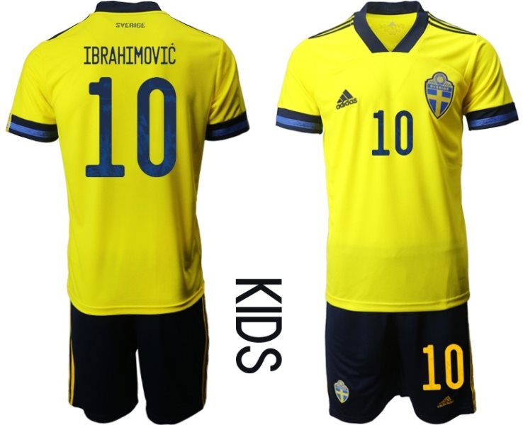 2020-21 Sweden 10 Ibrahimovic Home Soccer Kids Jersey