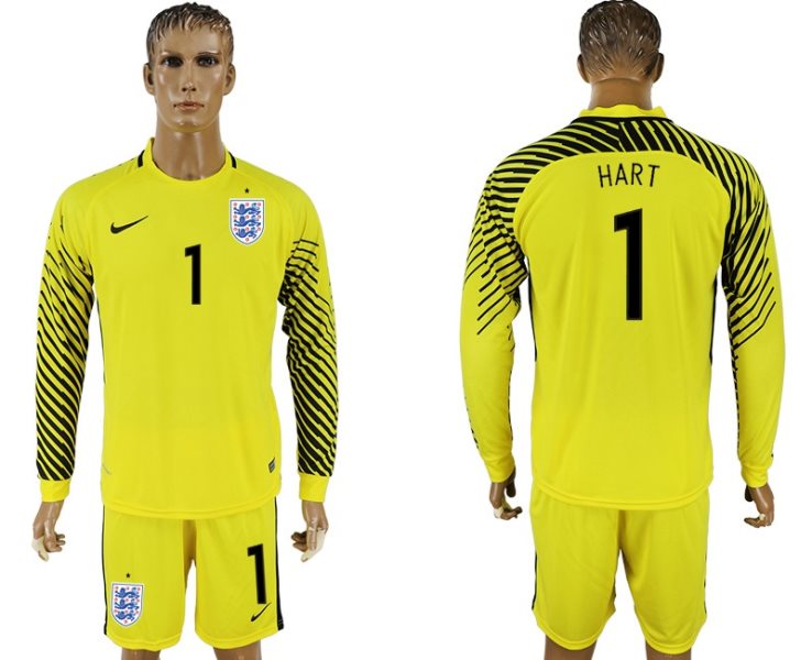Soccer England 1 HART Yellow Goalkeeper 2018 FIFA World Cup Long Sleeve Men Jersey