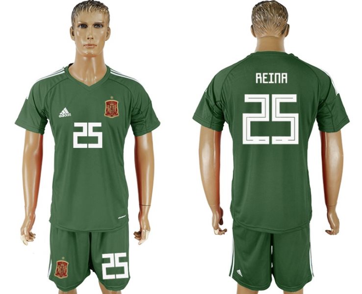 Soccer Spain 25 REINA Military Green Goalkeeper 2018 FIFA World Cup Men Jersey