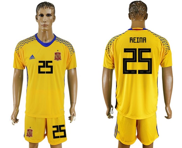 Soccer Spain 25 REINA Yellow Goalkeeper 2018 FIFA World Cup Men Jersey