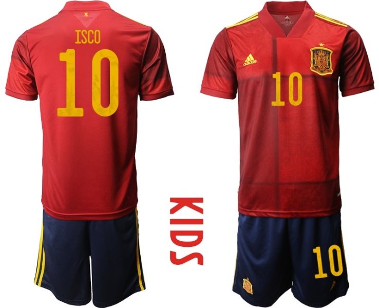 2020-21 Spain 10 Isco Home Soccer Kids Jersey