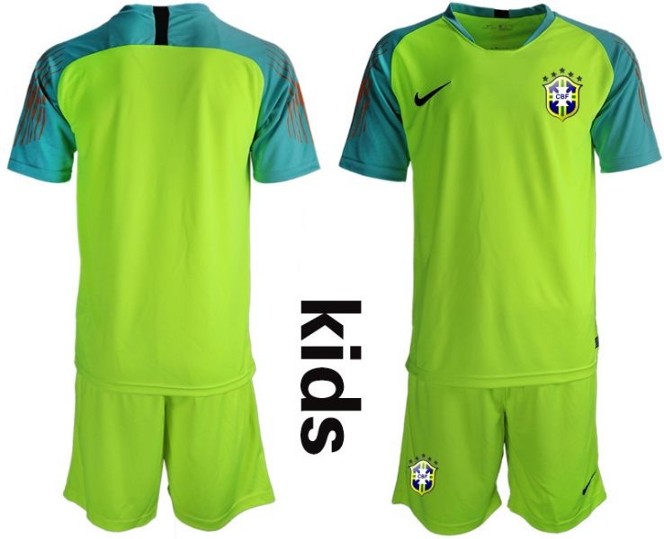 2019-20 Brazil Fluorescent Green Goalkeeper Soccer Youth Jersey