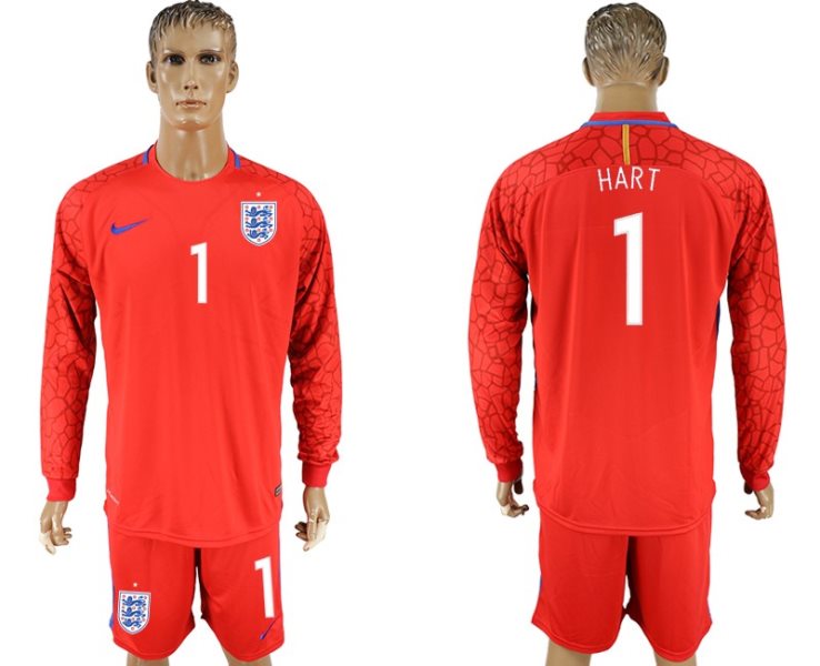 Soccer England 1 HART Red Goalkeeper 2018 FIFA World Cup Long Sleeve Men Jersey