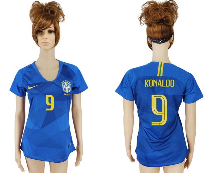 Brazil 9 RONALDO Away 2018 FIFA World Cup Soccer Women Jersey