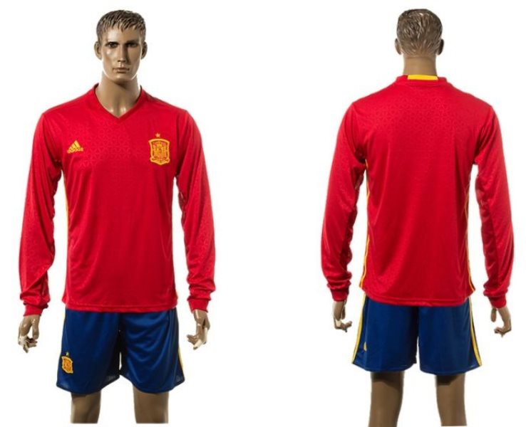 2017-18 Spain Blank Home Long Sleeve Soccer Men Jersey
