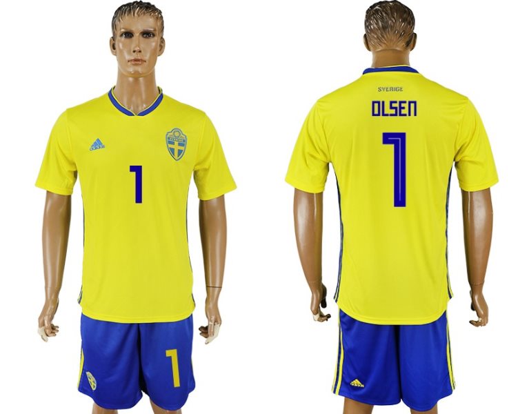 Sweden 1 OLSEN Home 2018 FIFA World Cup Soccer Men Jersey