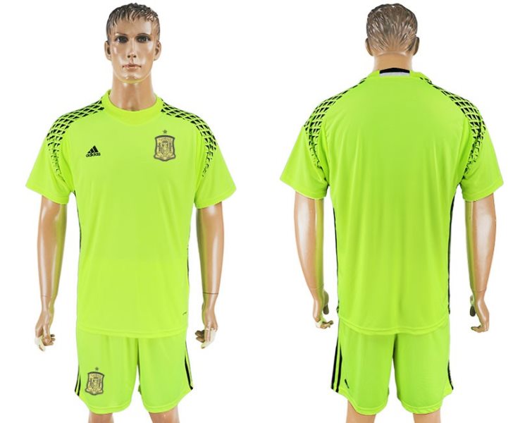 Soccer Spain Fluorescent Green Goalkeeper 2018 FIFA World Cup Men Jersey