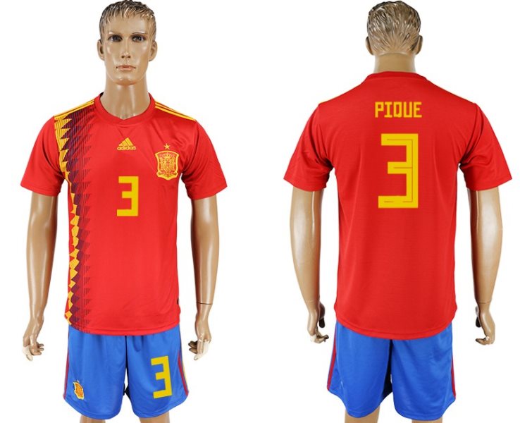 Soccer Spain 3 PIQUE Home 2018 FIFA World Cup Men Jersey