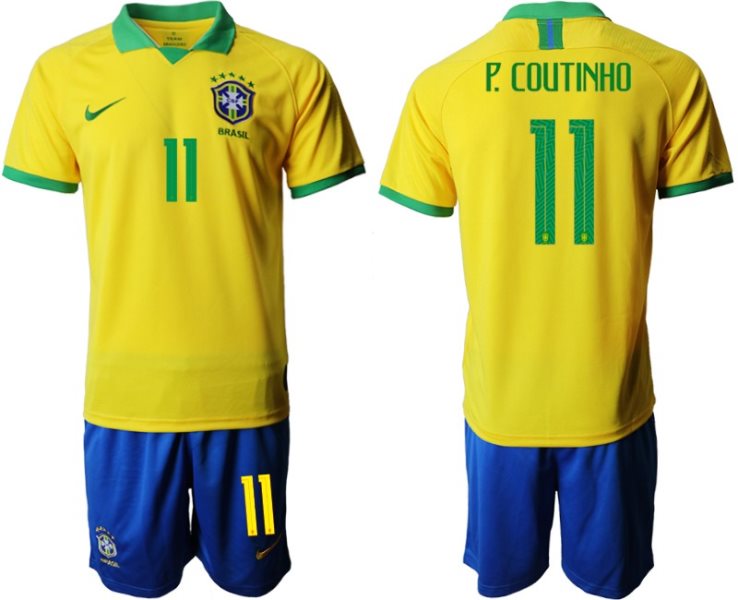 2019-20 Brazil 11 P. COUTINHO Home Soccer Men Jersey