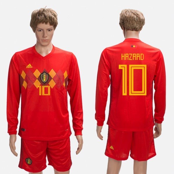 Belgium 10 HAZARD Home 2018 FIFA World Cup Long Sleeve Soccer Men Jersey