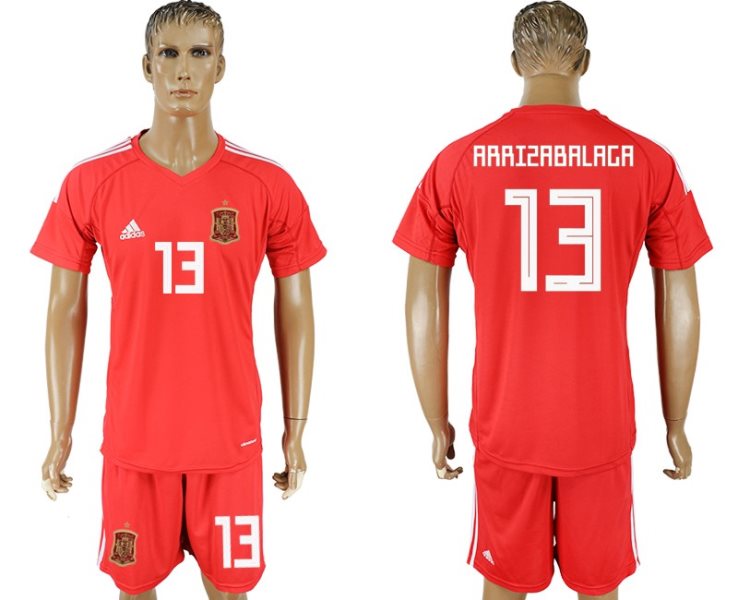 Soccer Spain 13 ARRIZABALAGA Red Goalkeeper 2018 FIFA World Cup Men Jersey