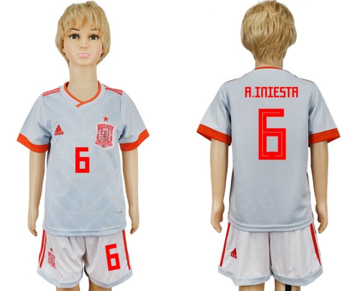 Spain 6 A.INIESTA Away 2018 FIFA World Cup Soccer Youth Jersey