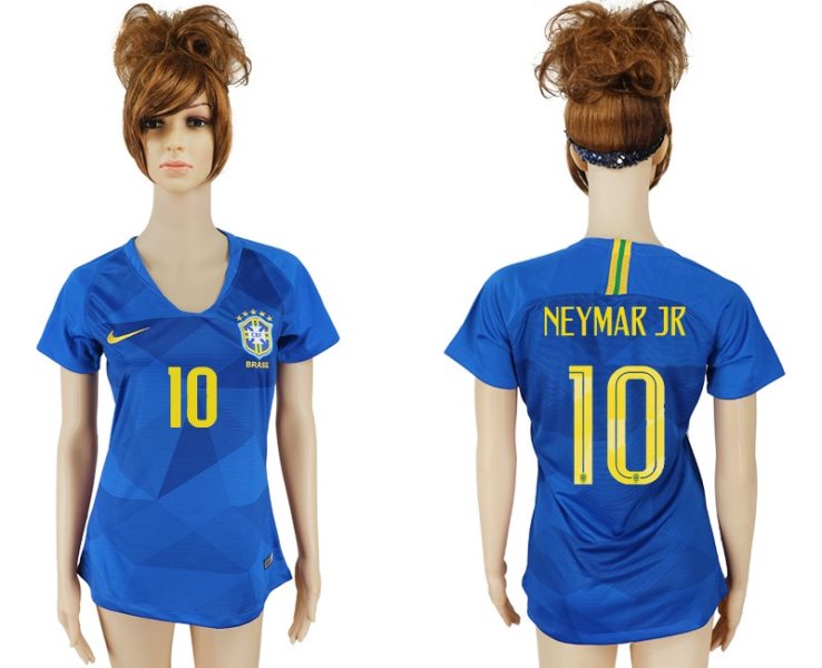 Brazil 10 NEYMAR JR Away 2018 FIFA World Cup Soccer Women Jersey