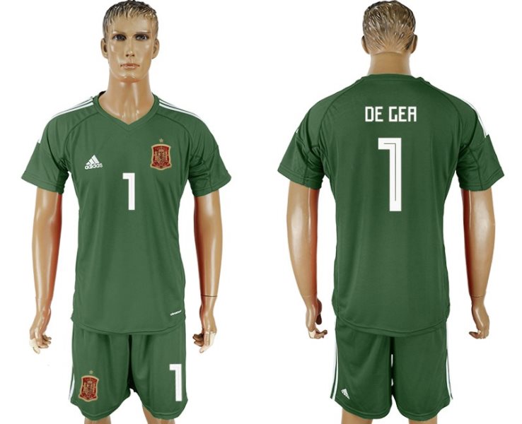 Soccer Spain 1 DE GEA Military Green Goalkeeper 2018 FIFA World Cup Men Jersey