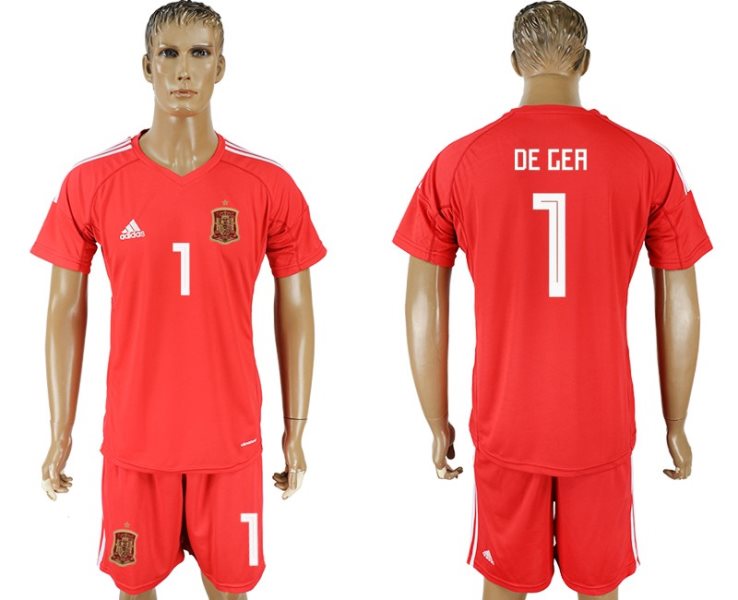 Soccer Spain 1 DE GEA Red Goalkeeper 2018 FIFA World Cup Men Jersey