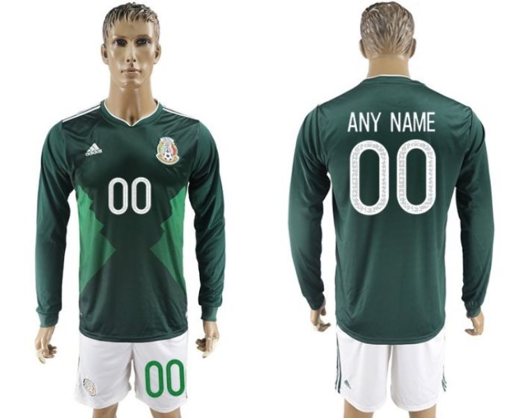 2017-18 Mexico Customized Home Soccer Long Sleeve Men Jersey