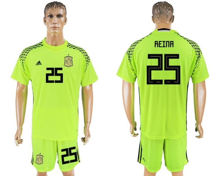 Soccer Spain 25 REINA Fluorescent Green Goalkeeper 2018 FIFA World Cup Men Jersey
