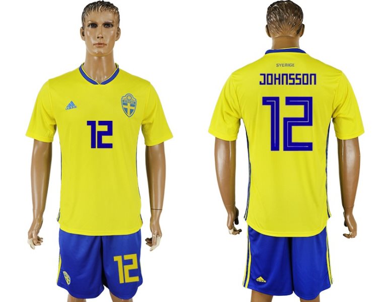 Sweden 12 JOHNSSON Home 2018 FIFA World Cup Soccer Men Jersey