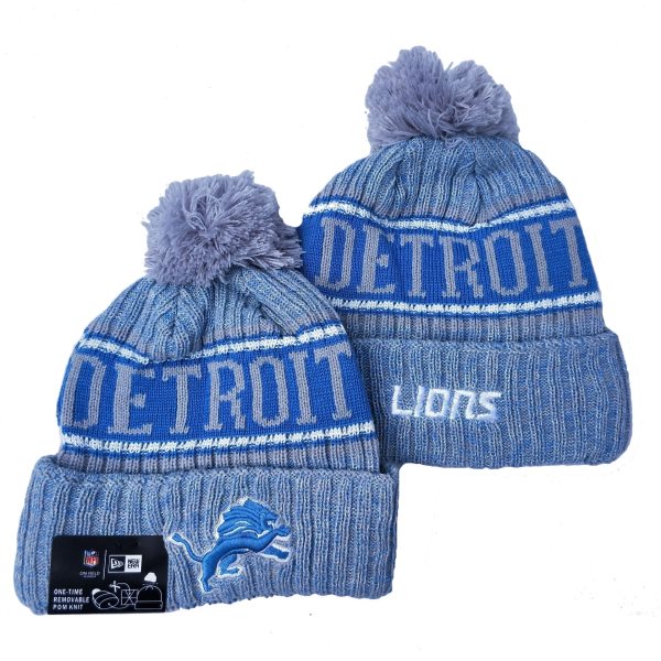 NFL Lions Team Logo Blue Pom Knit Hat YD
