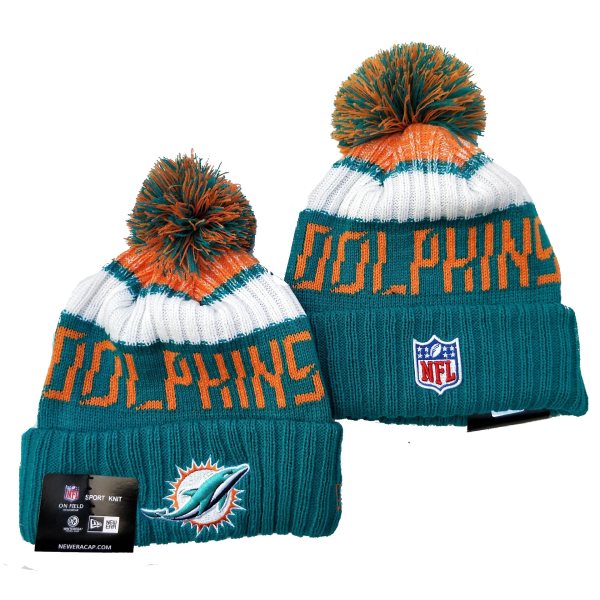 NFL Dolphins Team Logo Aque Pom Knit Hat YD (1)