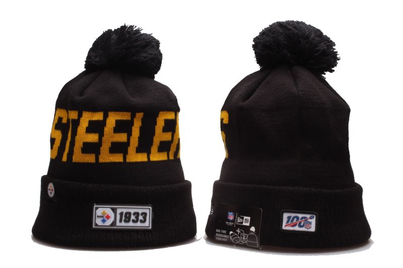 NFL Steelers Team Logo Black 100th Season Pom Knit Hat YD