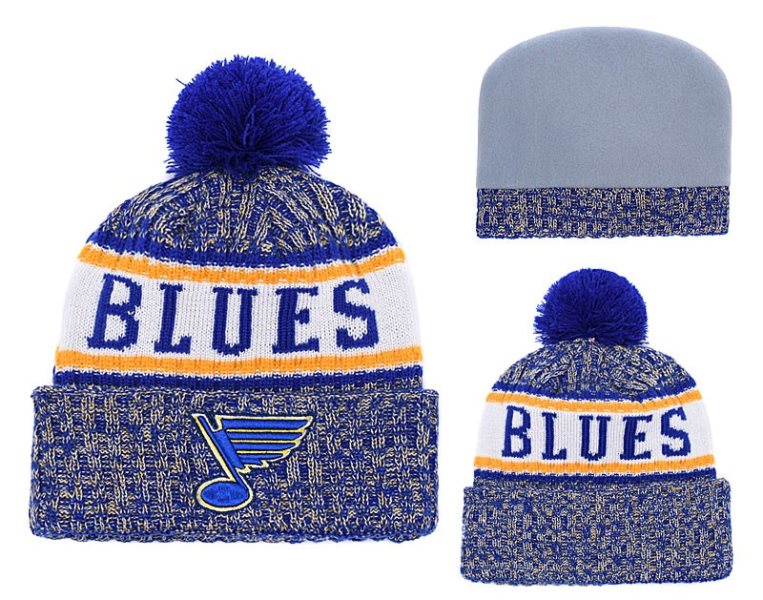 NHL Blues Team Logo Blue Pom Knit Hat YD