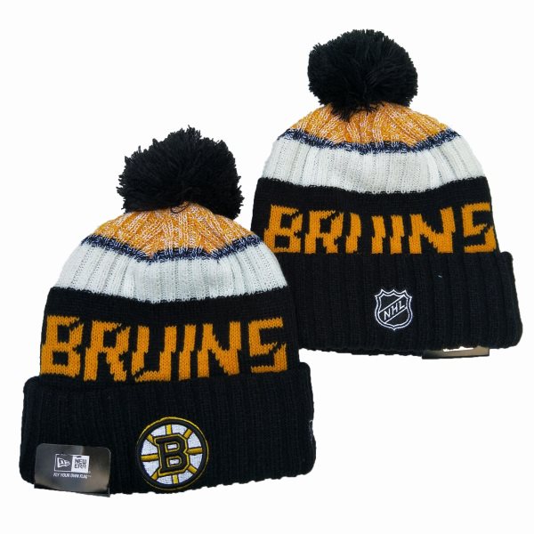 NHL Bruins Team Logo Black Pom Knit Hat YD