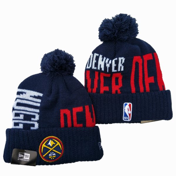 NBA Nuggets Team Logo Navy Wordmark Cuffed Pom Knit Hat YD