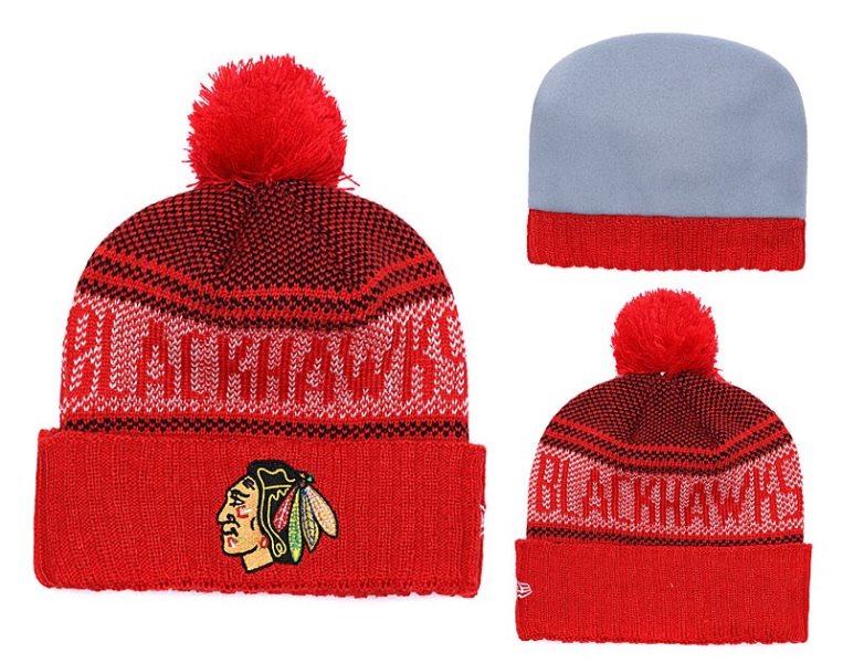 NHL Blackhawks Team Logo Red Knit Hat